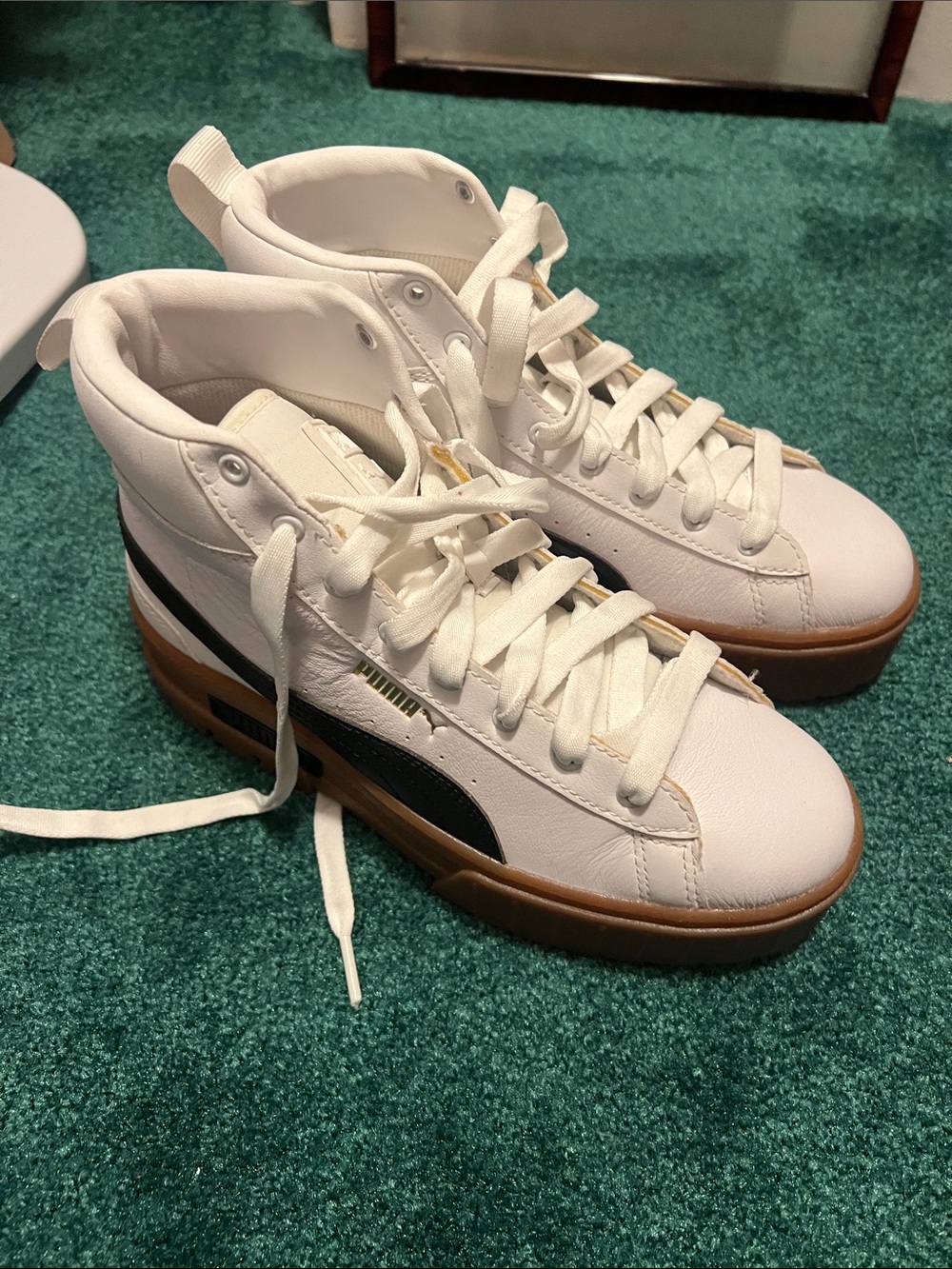 Puma White High-Top Sneakers with Black Formstrip and Gum Sole